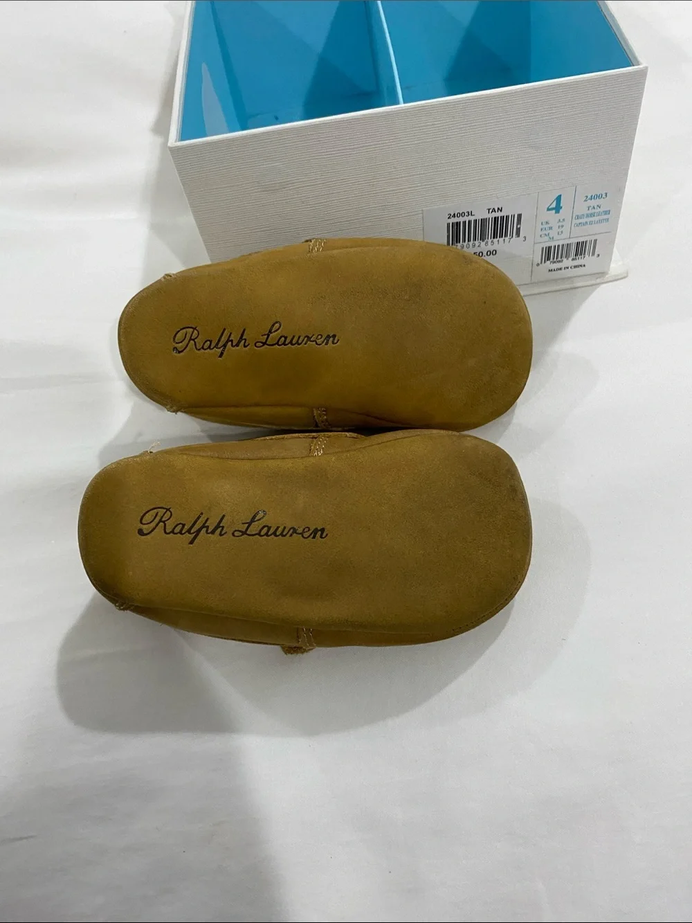 Ralph Lauren Tan Suede Toddler Moccasins with Hook-and-Loop Strap